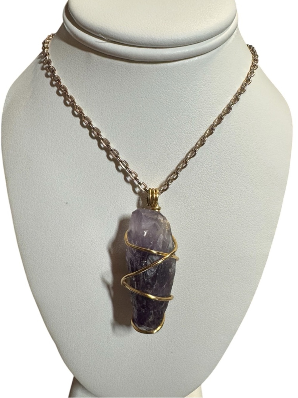 Amethyst Crystal Pendant Necklace with Gold Wrap - Picture 2 of 3
